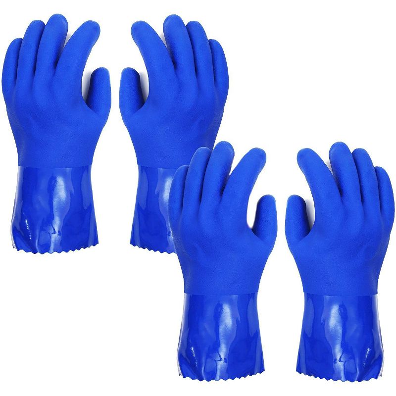 Juvale 2-Pair Reusable Blue Rubber Household Cleaning Gloves, Cotton Lined Dishwashing Kitchen Gloves (XX-Large)