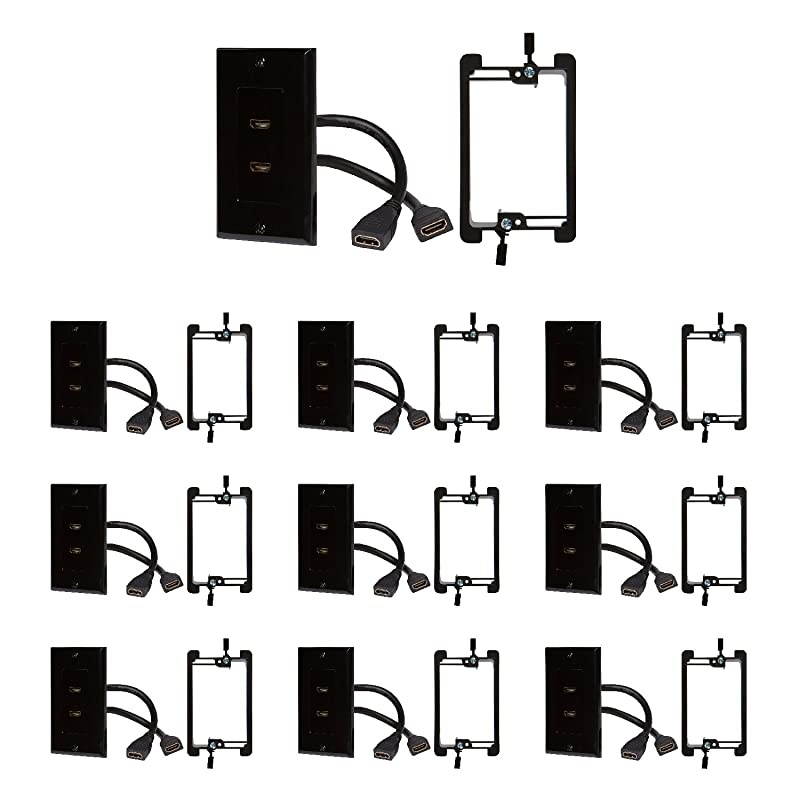 HDMI Wall Plate [UL Listed] with 6-Inch Pigtail (10, Black Kit 2 Port)