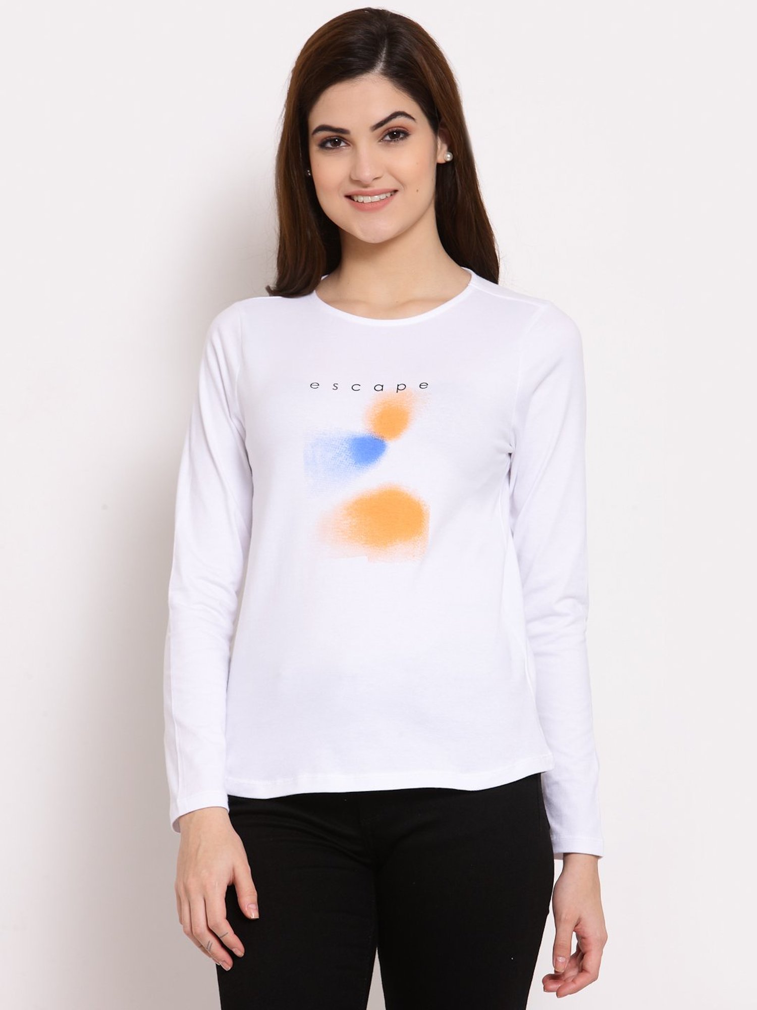 Melon by PlusS White Cotton Printed T-Shirt