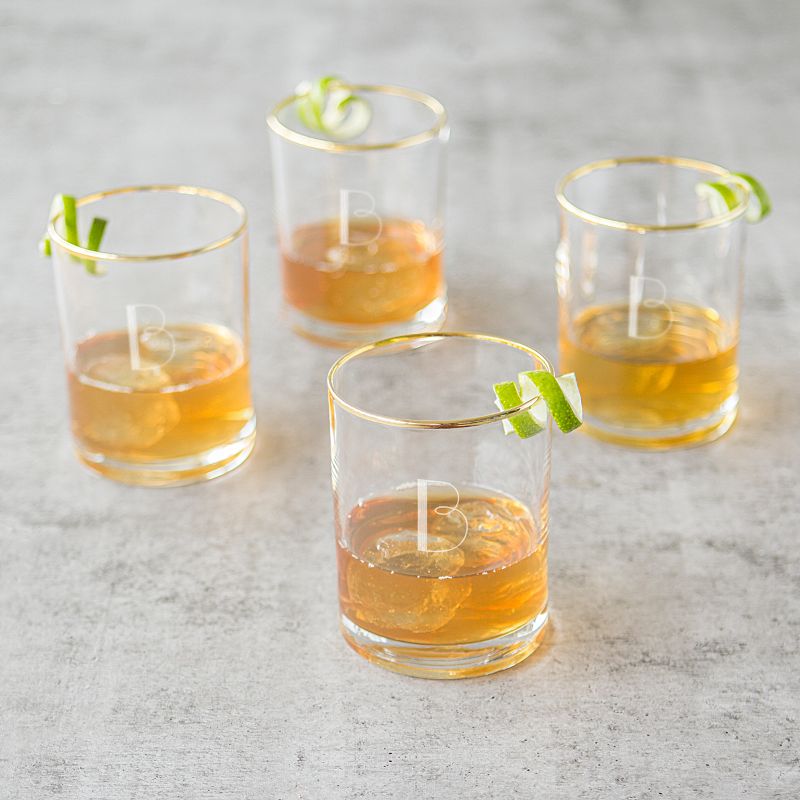 Cathy's Concepts Gold Rim Whiskey Glass 11oz - Set of 4