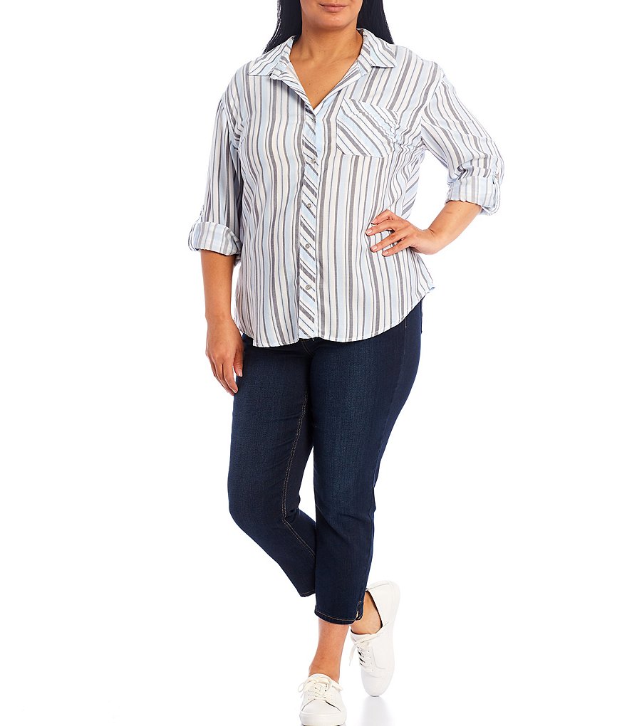 Westbound Plus Stripe Button-Down Collar Neck Roll Long Sleeve Button Front Shirt