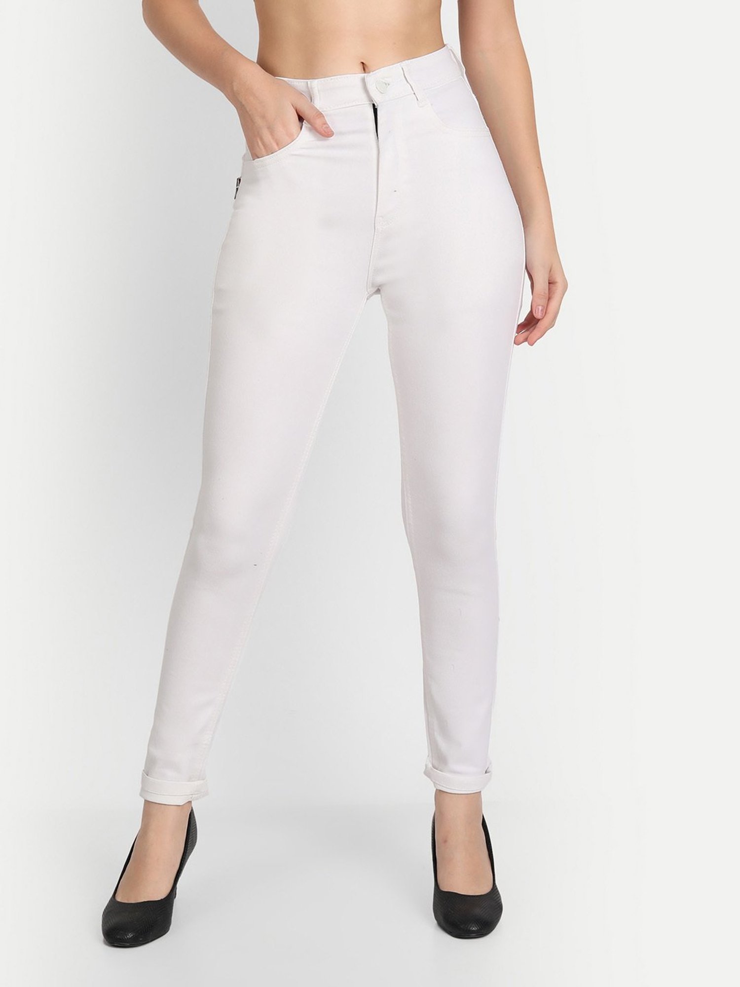 Angelfab White Cotton Skinny Fit High Rise Jeans