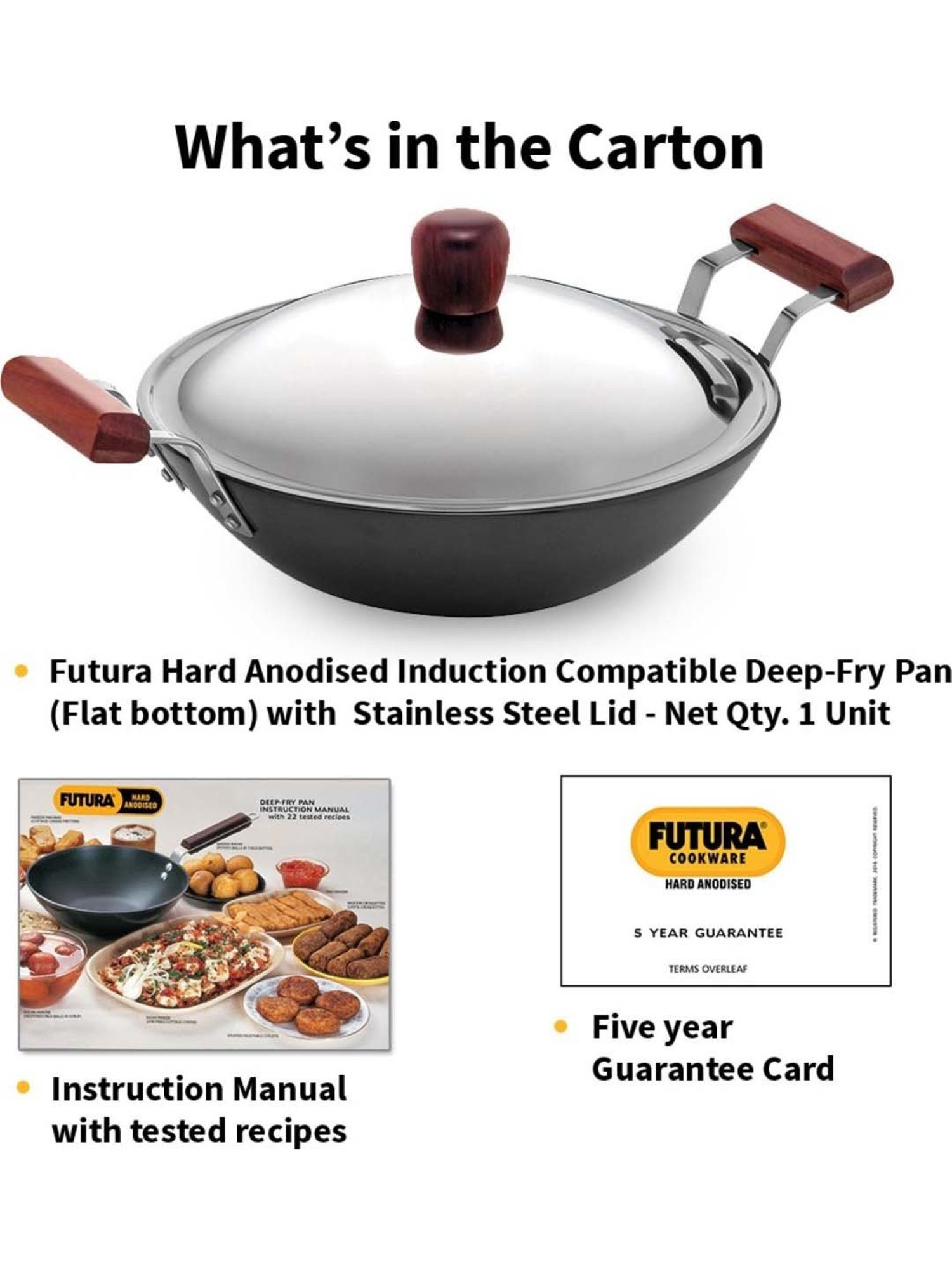 Hawkins Black & Silver Hard Anodised 30.1 cm Induction Compatible Kadai With Lid (3.75 L) - Set of 1