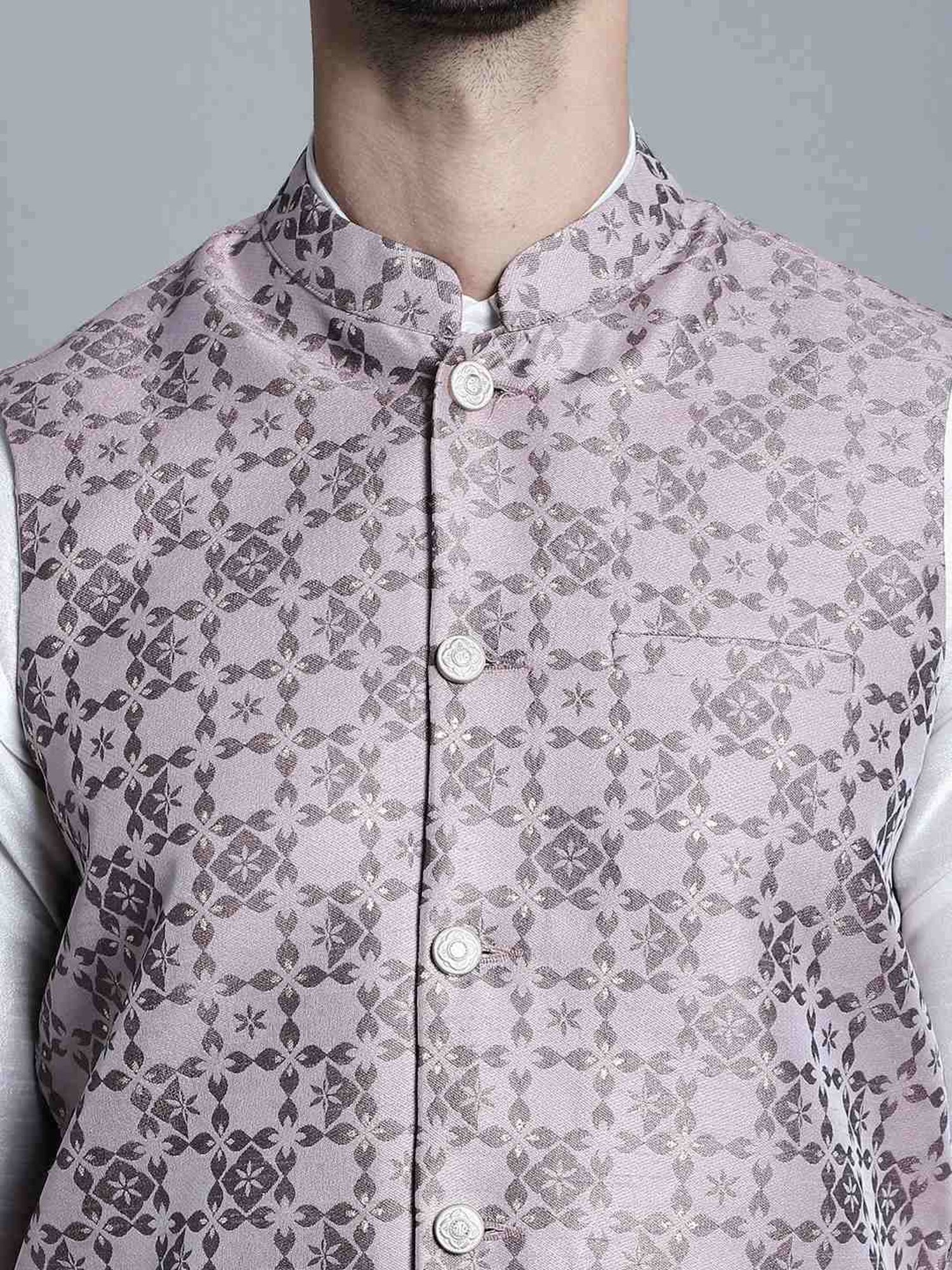 Jompers Magenta  Regular Fit Self Pattern Nehru Jacket