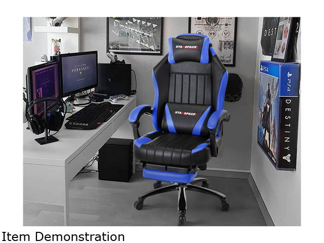 STARSPACE High Back 350lb Memory Foam Ergonomic Reclining Gaming Chair Metal Base - Adjustable Back Angle and Retractable Footrest Racing Executive Computer Desk Office Chair with Thick Padded Arms