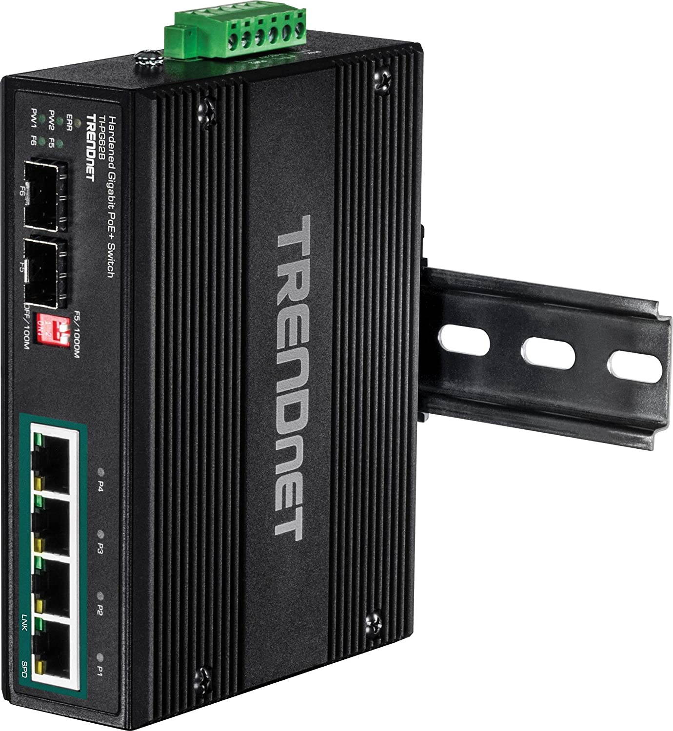 TRENDnet 6-Port Industrial Gigabit PoE+ DIN-Rail Switch, 12-56V, Alarm Relay, 2 Dedicated SFP Slots, IP30 Rated Housing, Lifetime Protection, TI-PG62B