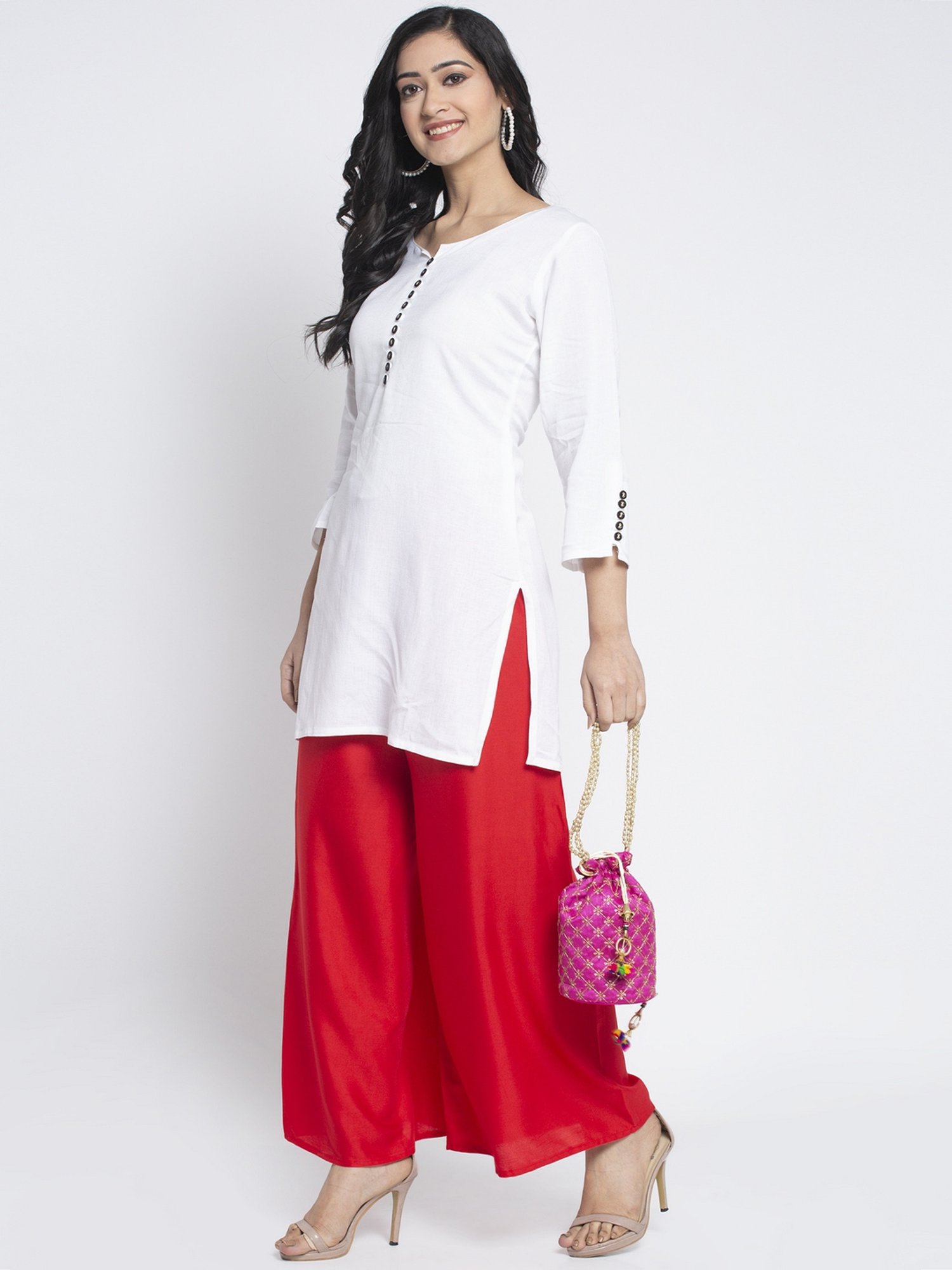 Gracit Beige & Red Printed Palazzos - Pack Of 2