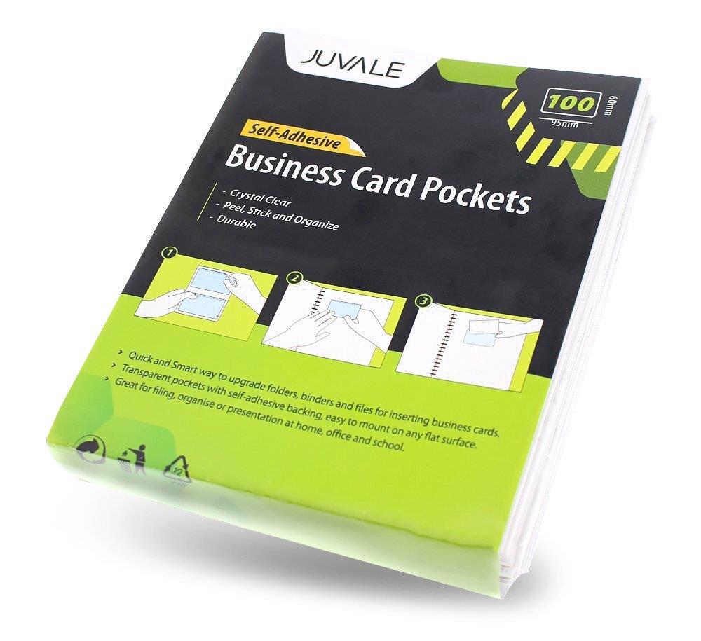 Juvale Business Card Plastic Sleeves - Self Adhesive Poly Pockets Peel and Stick Business Card Holders - Top Load Card Holders - 100 Pack