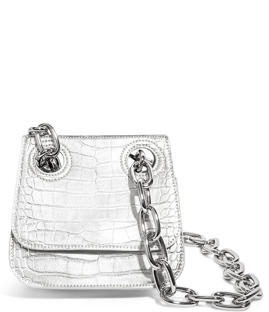 House of Want OG Metallic Gold Crocodile-Embossed Vegan Leather Shoulder Bag