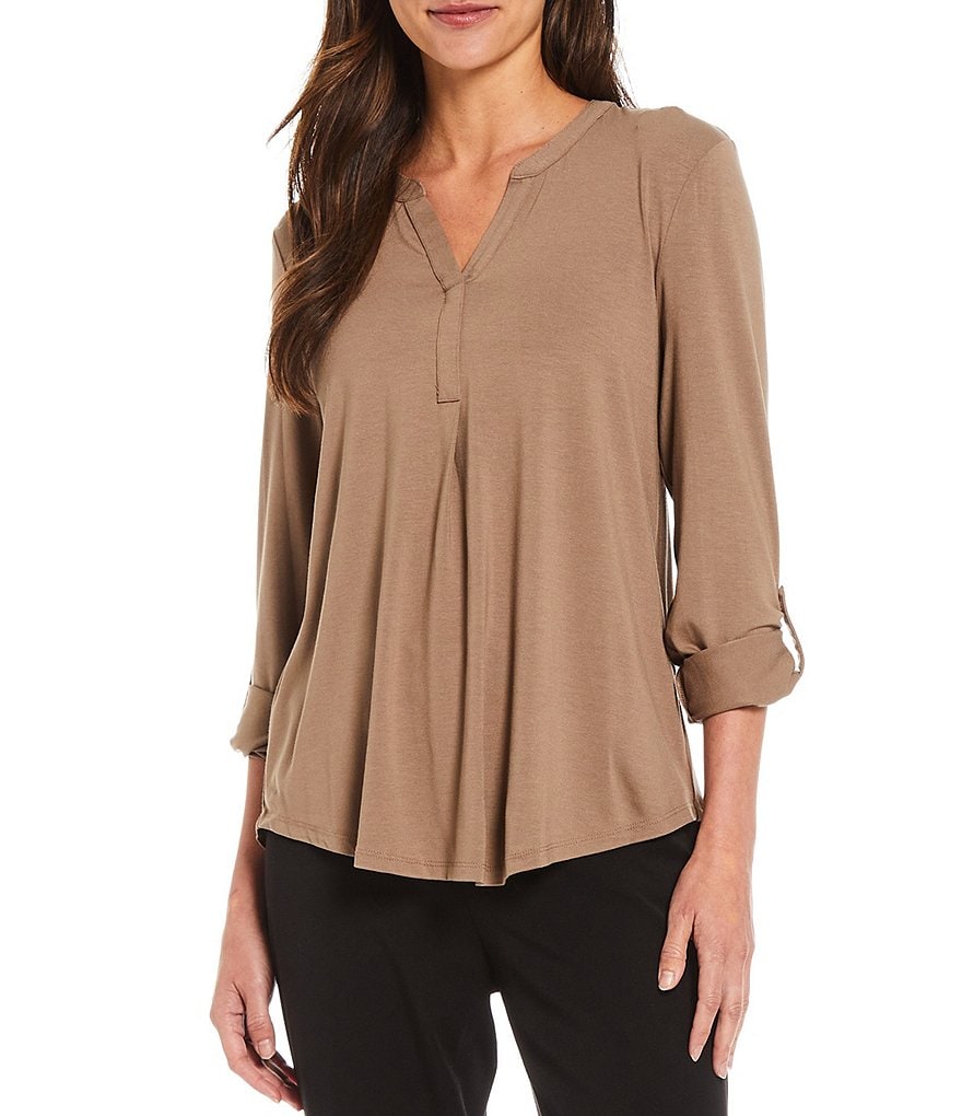 Tommy Hilfiger V-Neck Long Sleeve Printed Button Front Blouse