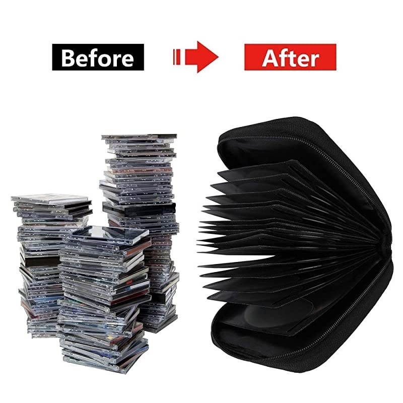 CD Case, 32 Disc CD DVD Wallet Storage Organizer Holder VCD Binder Bag Album Booklet (Black)