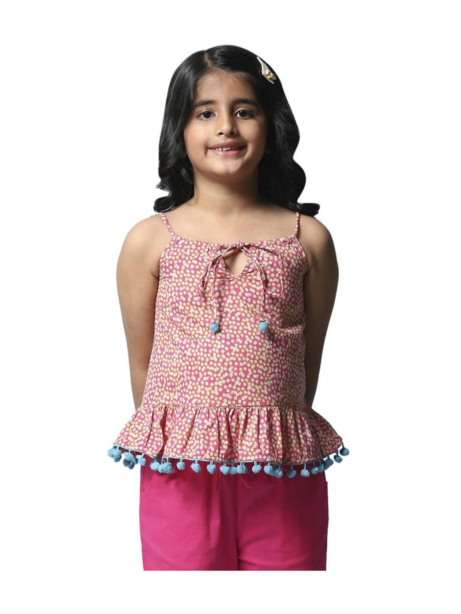 Biba Girls Pink Cotton Printed Top