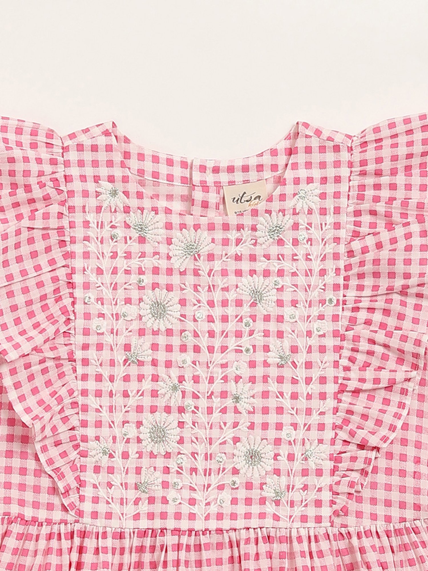 Utsa Kids by Westside Pink Gingham Checkered Tiered Cotton Dress