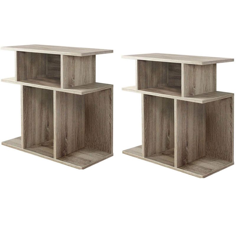 Monarch Specialties 24" Reclaimed Wood Hollow Side Accent Table, Taupe (2 Pack)