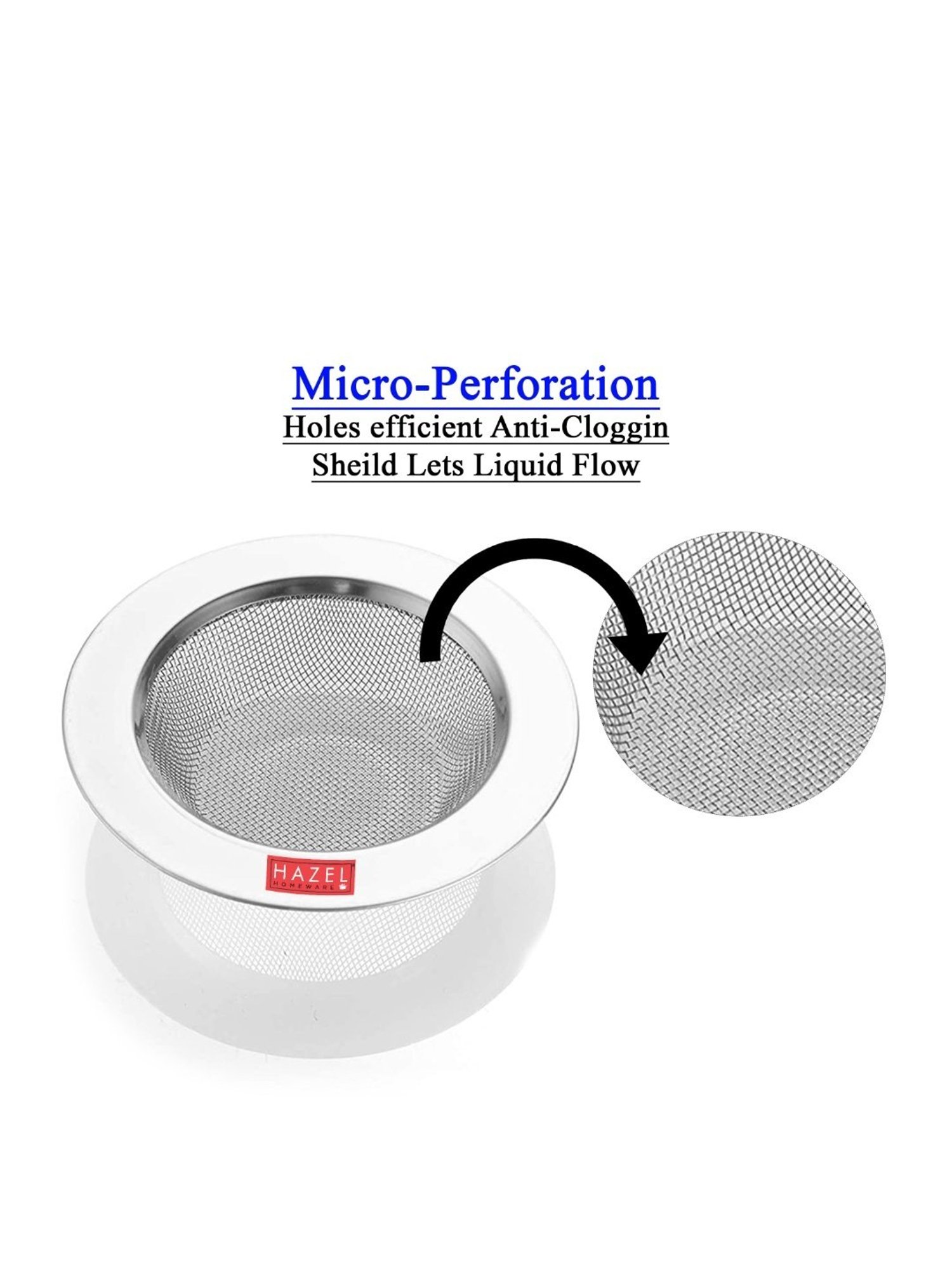 HAZEL Silver Stainless Steel Kitchen Sink Strainer, Wash Basin Drainer Filter (Dia: 9.3 cm)