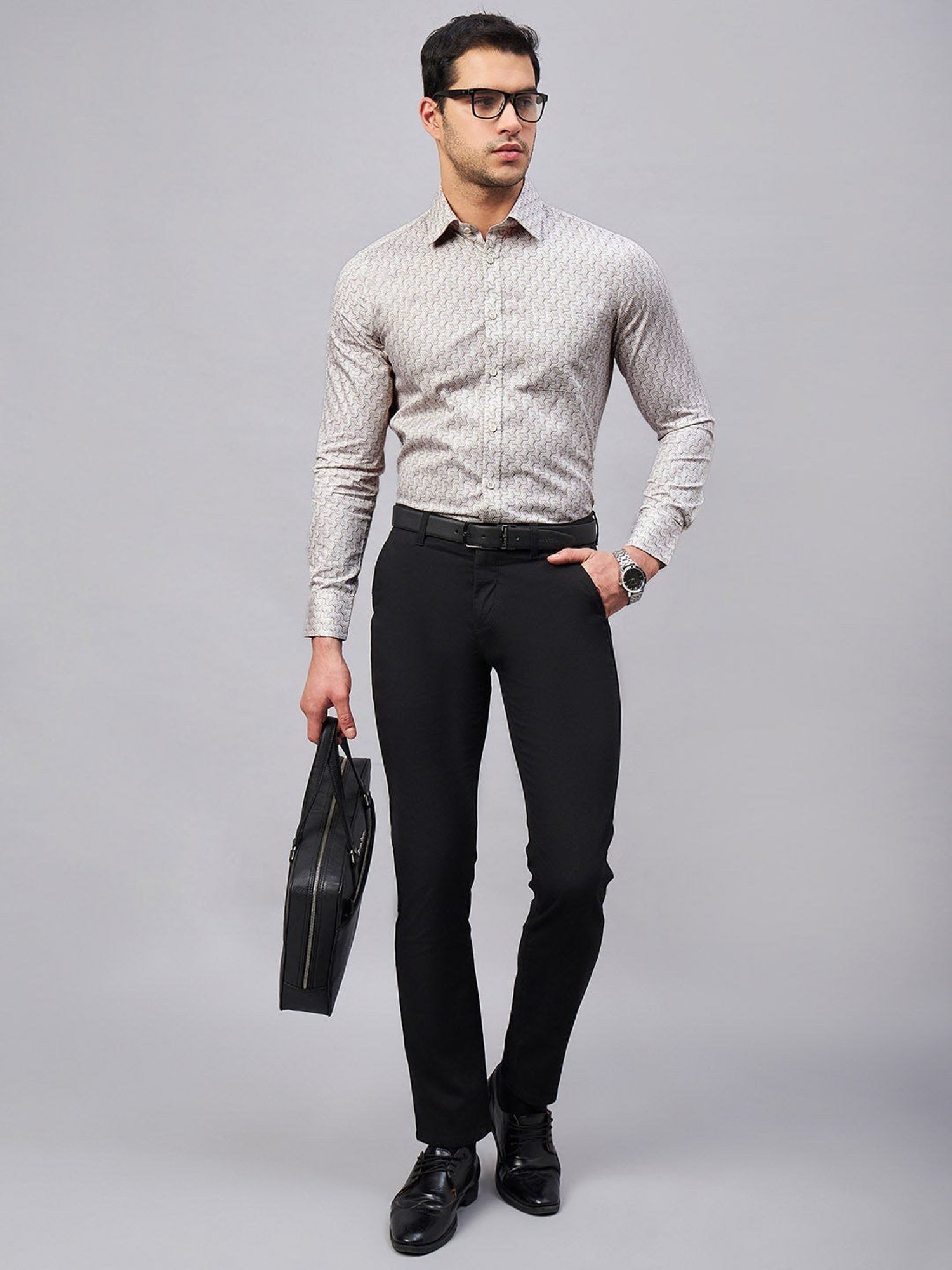 Louis Stitch Cream Cotton Regular Fit Printed Shirt