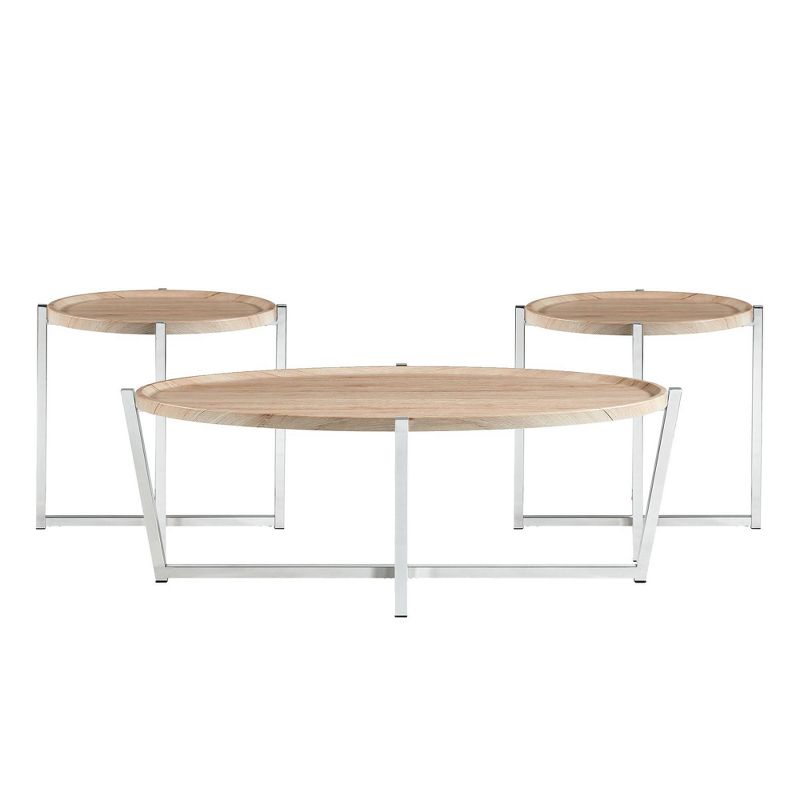 3pc Niko Occasional Table Set Natural/Chrome - Picket House Furnishings