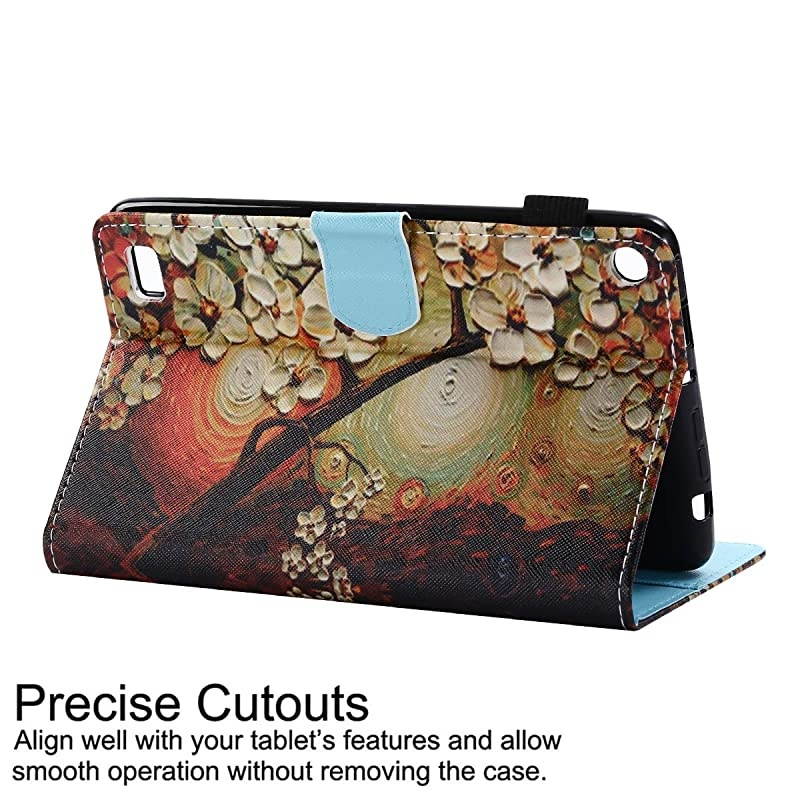 Flip Case for Kindle Fire 7 2015,  Magnetic Leather Stand Protective Case with Card Slots for  Kindle Fire 7 (Only Fit Fire 7" Display 5th Generation 2015 Release) - Plum Flower