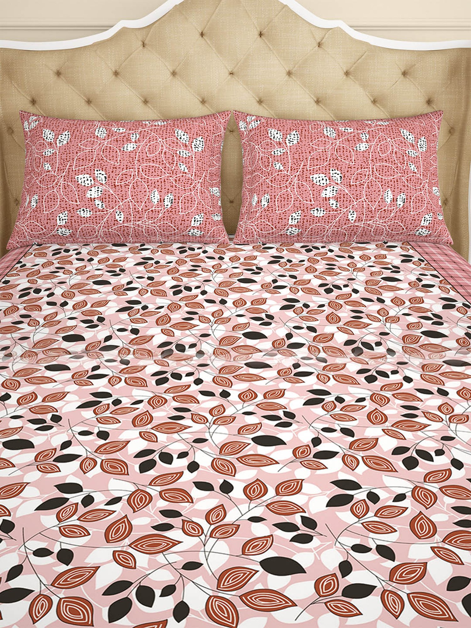 Spaces Pink 144 TC Cotton Double Bed Sheet with Pillow Cover