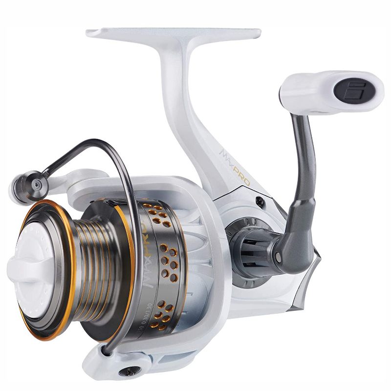 Abu Garcia MAXPROSP5 Max Pro Spinning Aluminum Lightweight Right and Left Handed Front Drag Fishing Reel with Aluminum Spool, Size 5, White