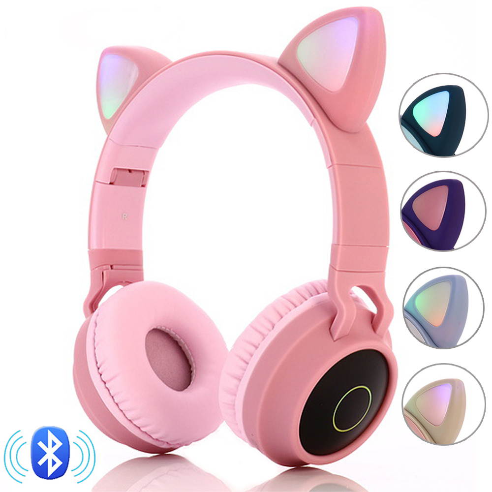 Cat Ear LED Bluetooth Headphone Bluetooth 5.0 Kids Headphones Glowing Light Handsfree Headset Gaming Earphones for PC