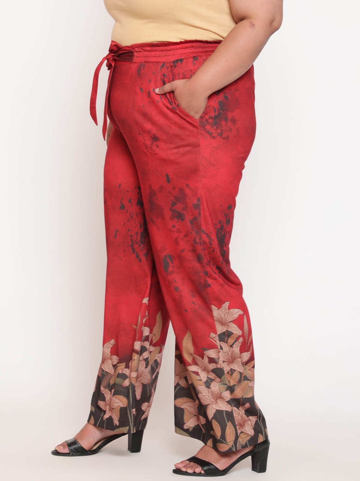 Amydus Red Floral Print Palazzos