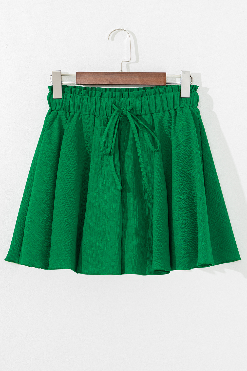 Dark Green Textured Frill High Waist Ruffle Wide Leg Shorts