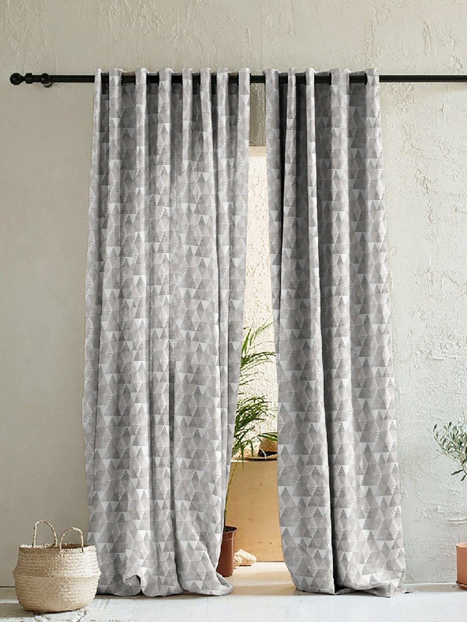 SPACES DRAPE STORY Elegent Grey Polyester 8 FT Door Curtain - Set of 2