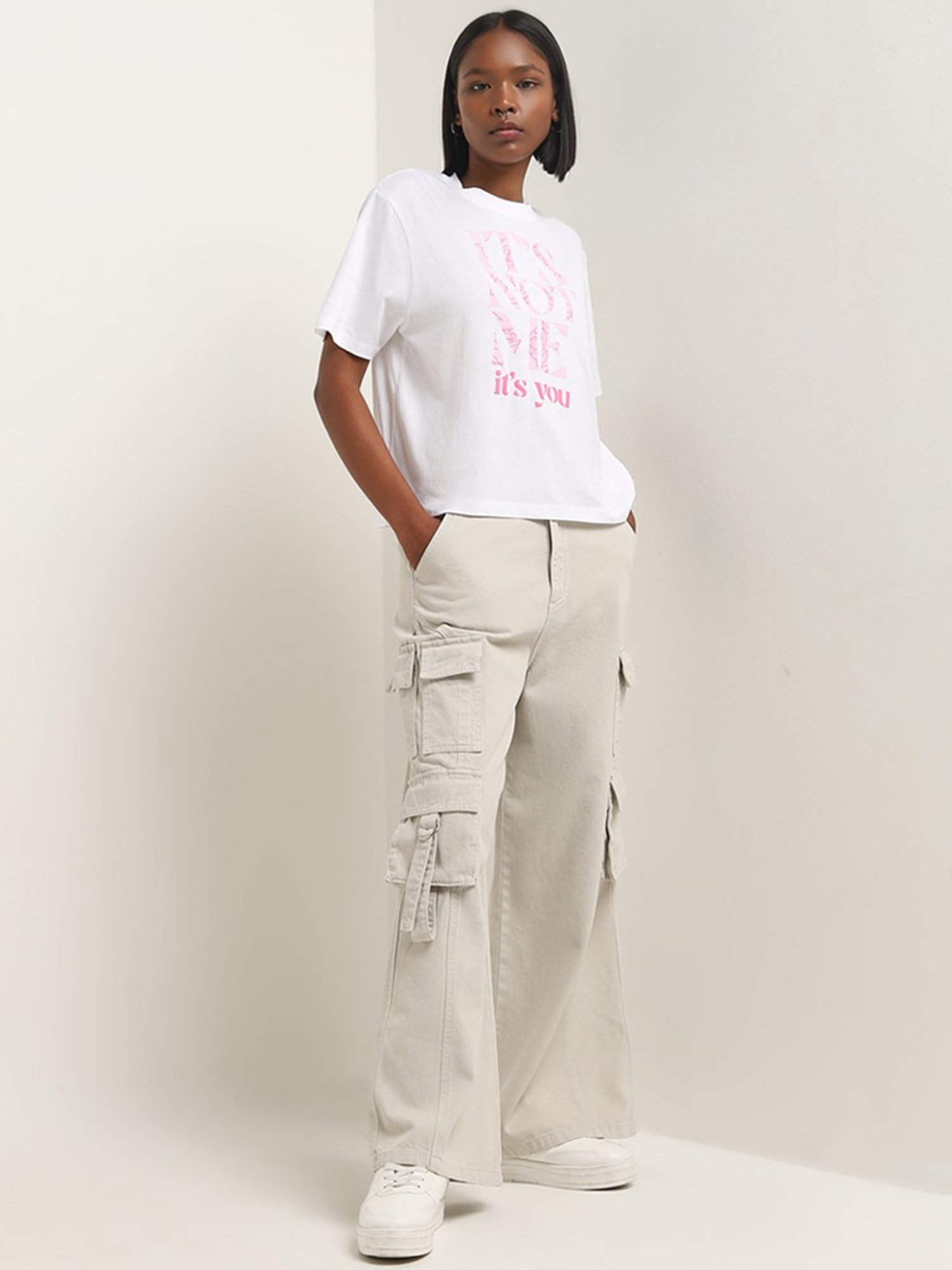 Nuon by Westside White Text Printed Cotton T-Shirt