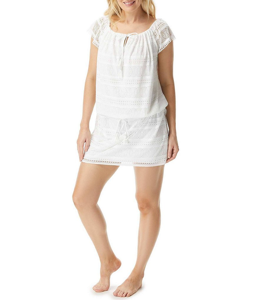 Tommy Bahama Midnight Orchid Tropical Print Scoop Neck Ruffle Hem Spa Dress