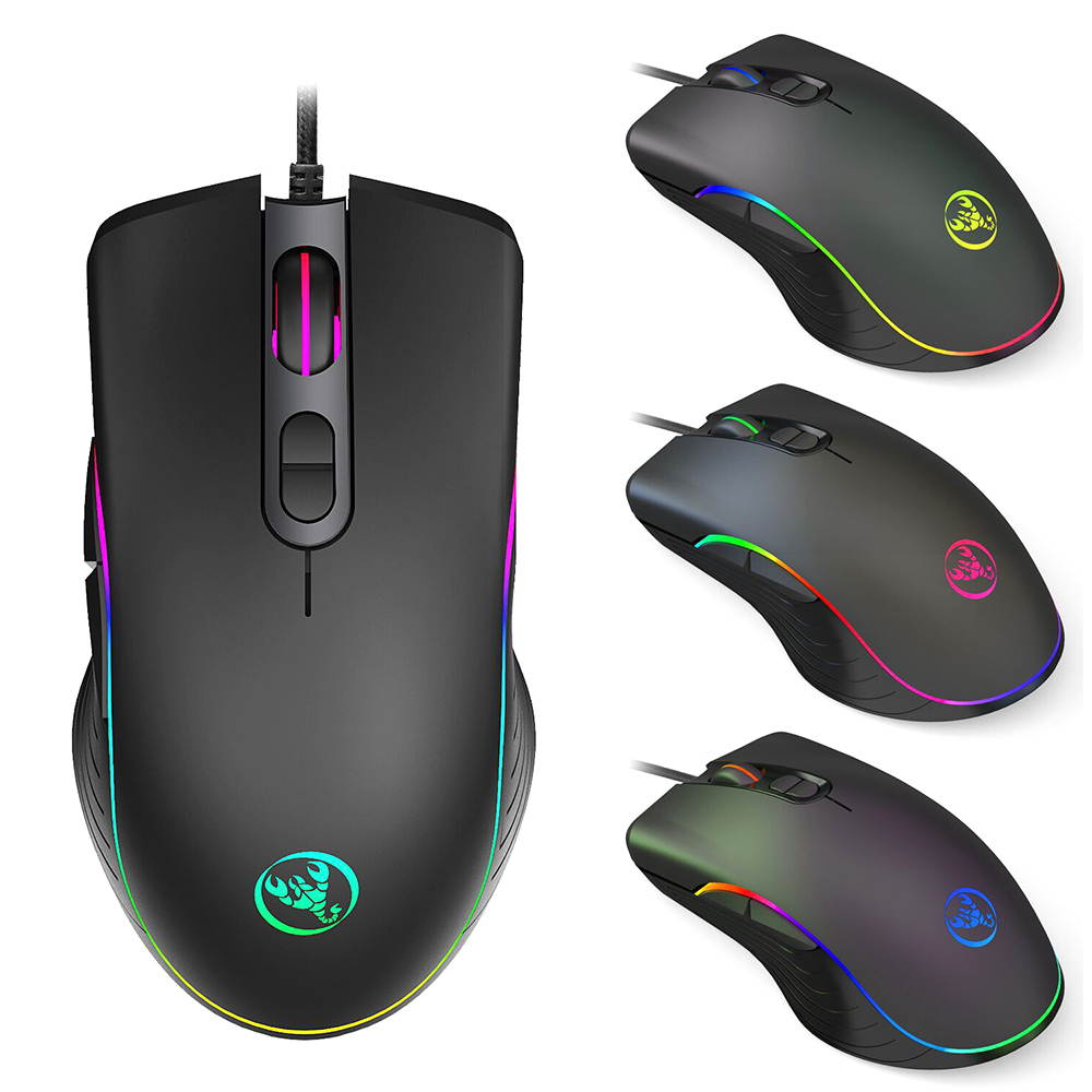 RGB Gaming Mouse, 6400 dpi, Ergonomic Hand Grips, RGB Backlit Optical Wired Gaming Mouse 7 Programmable Buttons