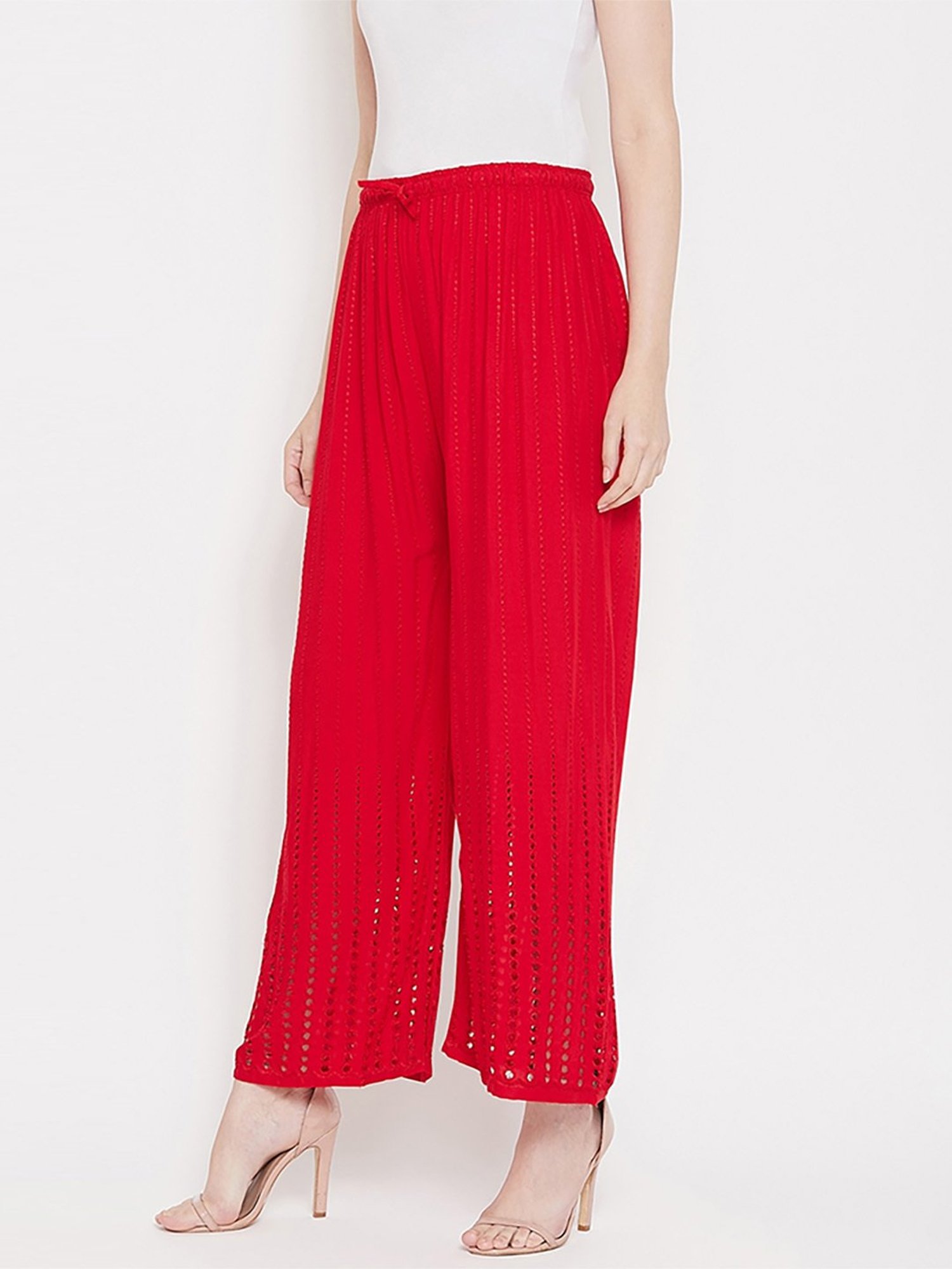 Castle Red Embroidered Palazzos