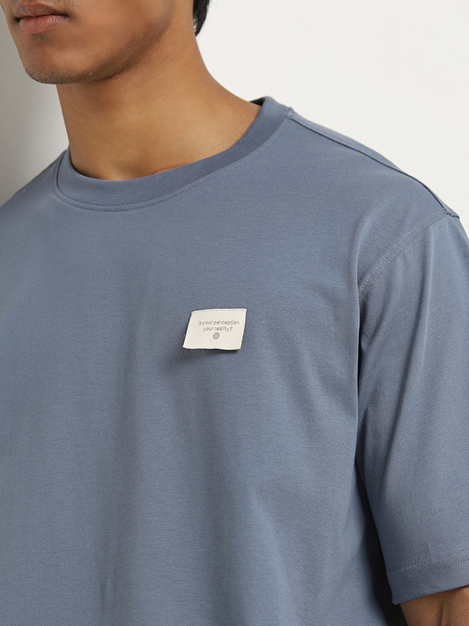 Studiofit by Westside Dusty Blue Slim-Fit Cotton T-Shirt