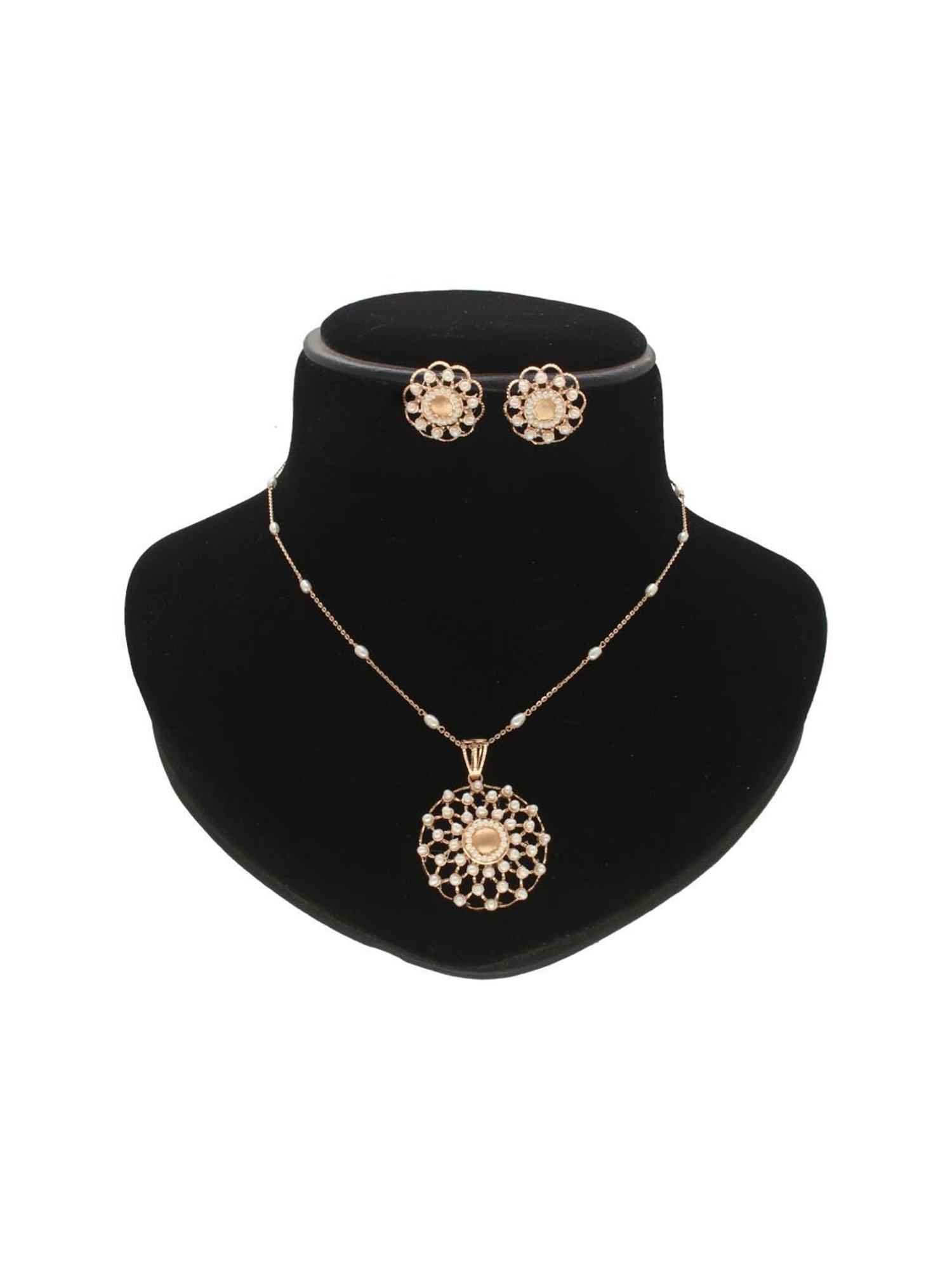 Sri Jagdamba Pearls Charvi 18k Yellow Gold Chain Pendant & Earring Set for Women & Girls