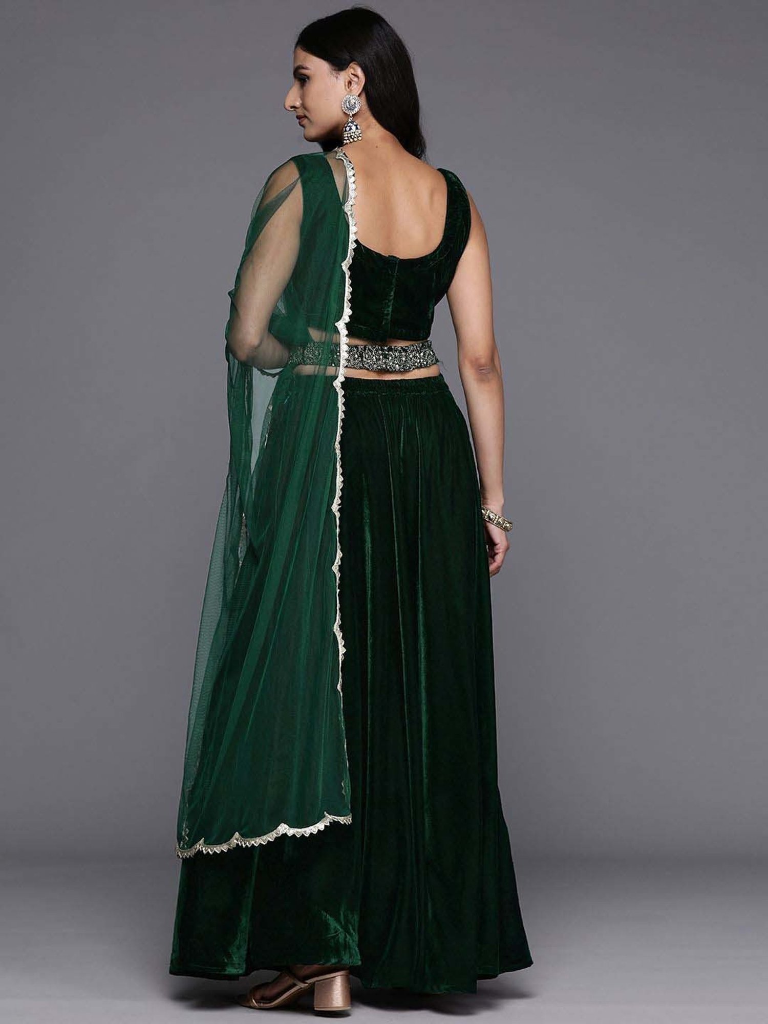 Libas Green Plain Lehenga Choli Set With Dupatta