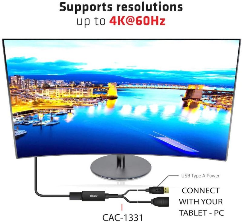 Club 3D 4K 60Hz HDMI to DisplayPort Video Adapter w/USB Power - HDMI 2.0 (Male) to DP 1.2 (Female) Active Monitor Converter (CAC-1331)