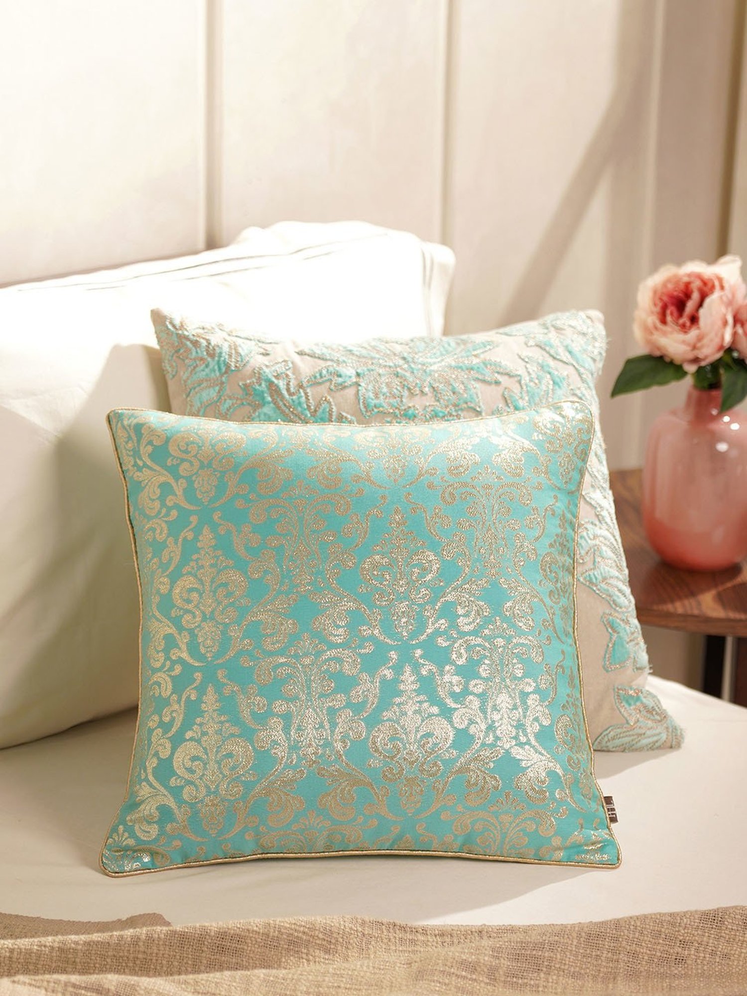 Pure Home and Living Blue Cotton Printed Cushion Cover