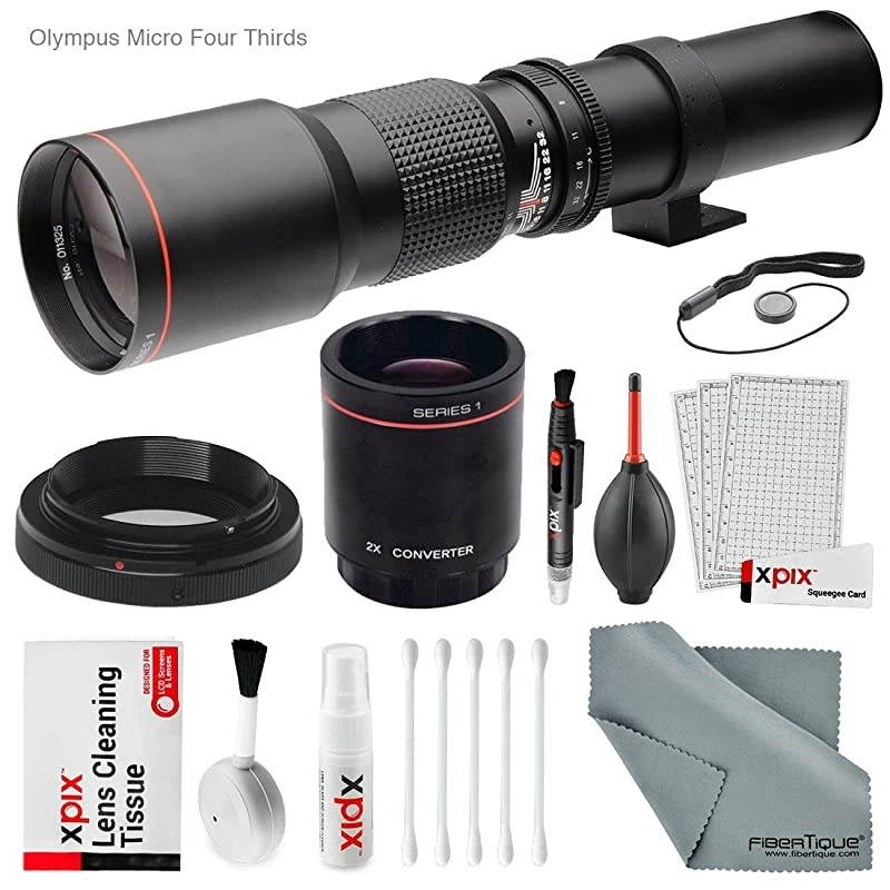500mm1000mm f80 Telephoto Lens Black with 2X Professional Multiplier for Olympus Digital Cameras and Deluxe Accessory Bundle with Xpix Cleaning Kit