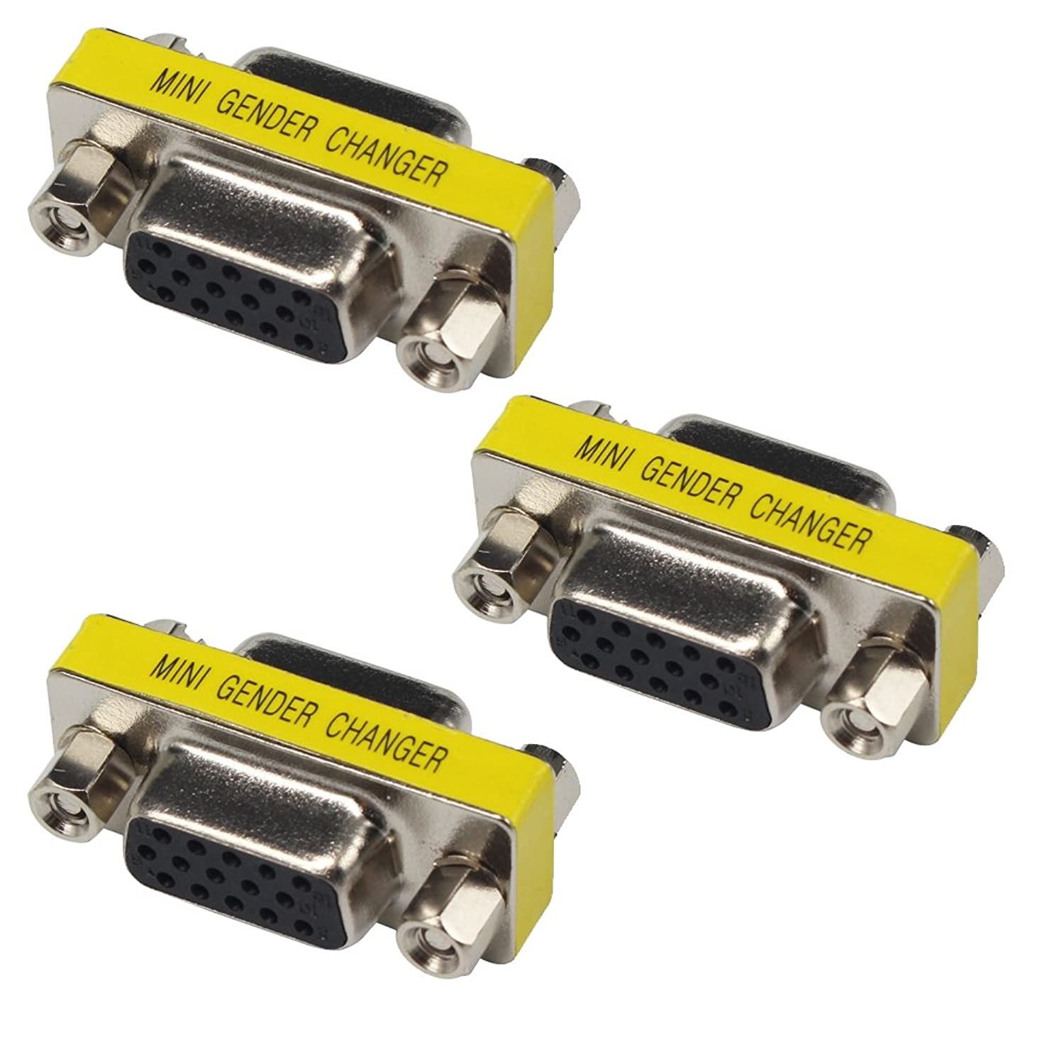 VGA Female to Female Connector Adapter Coupler 15 Pin to 15 Pin Extender Pack of 3