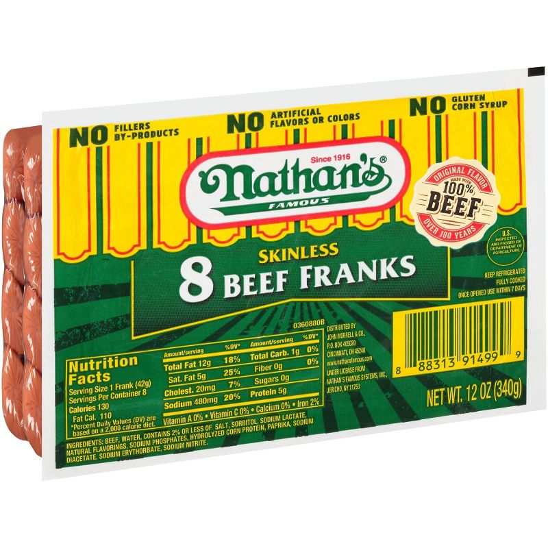 Nathan's Famous Skinless Beef Franks - 12oz/8ct