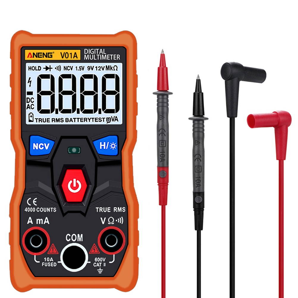 High Accuracy Meter Digital Multimeter Ampere Resistance Meter Voltage Tester with Crocodile Clips (Orange)