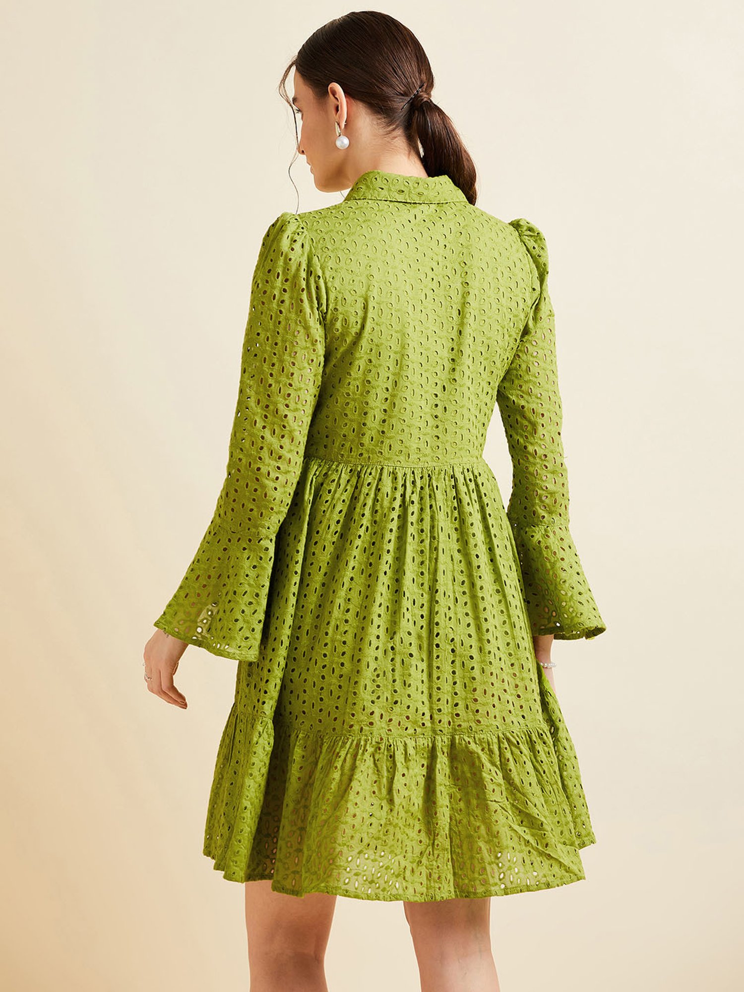 PANIT Green Cotton Embroidered Ethnic Dress