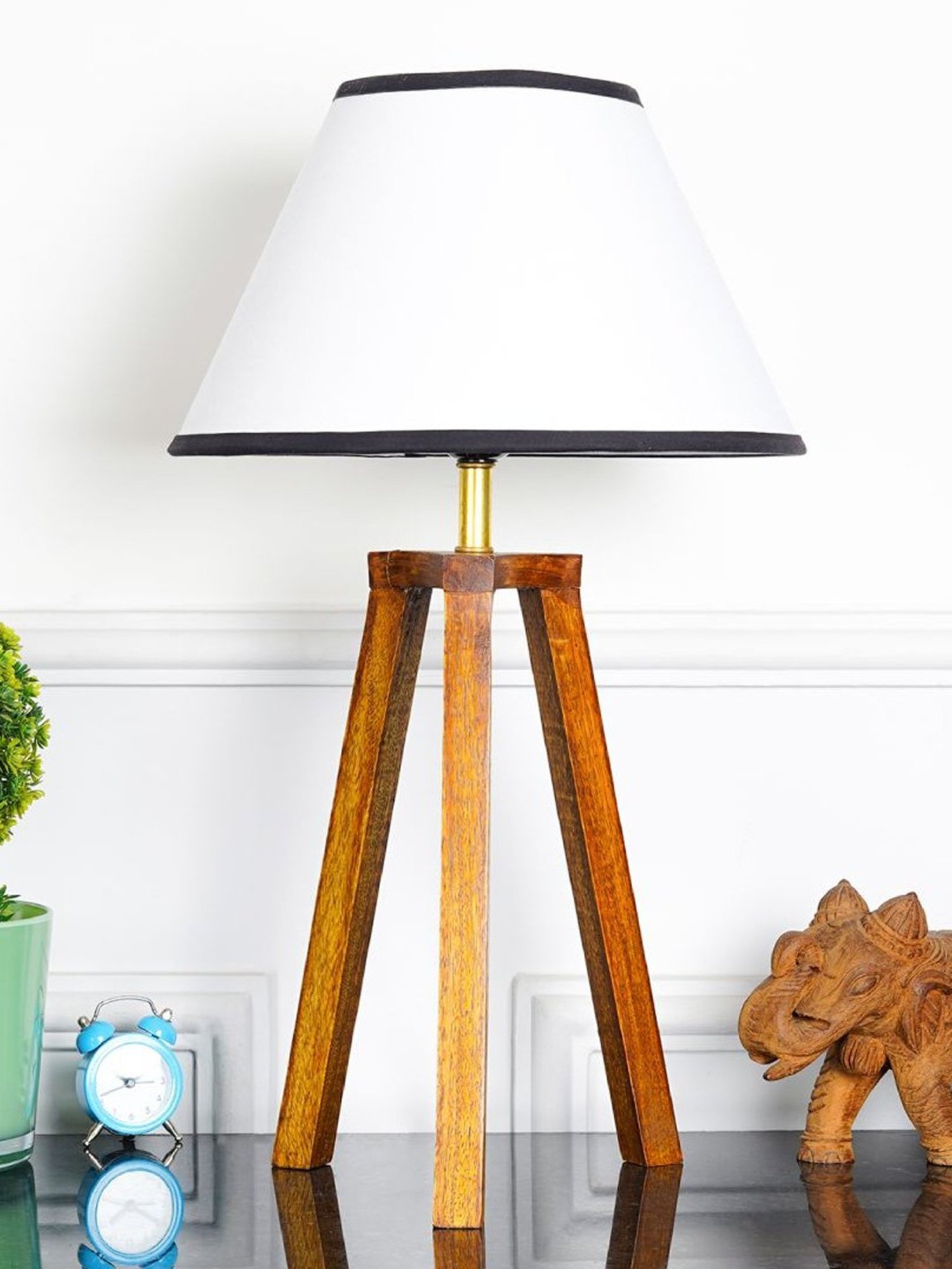 Kapoor Lamp Shades Honey & White Wood Griffith Tripod Cotton Shade Table Lamp
