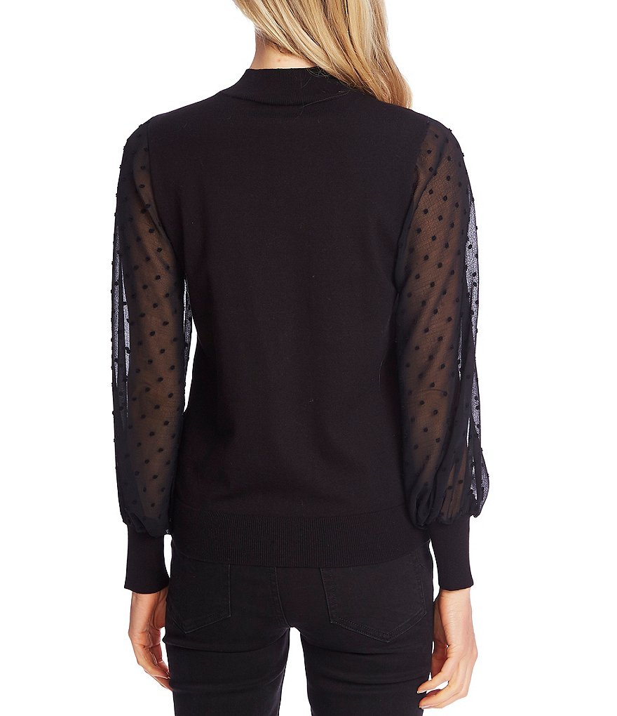 CeCe Mock Neck Long Sleeve Clip Dot Sweater