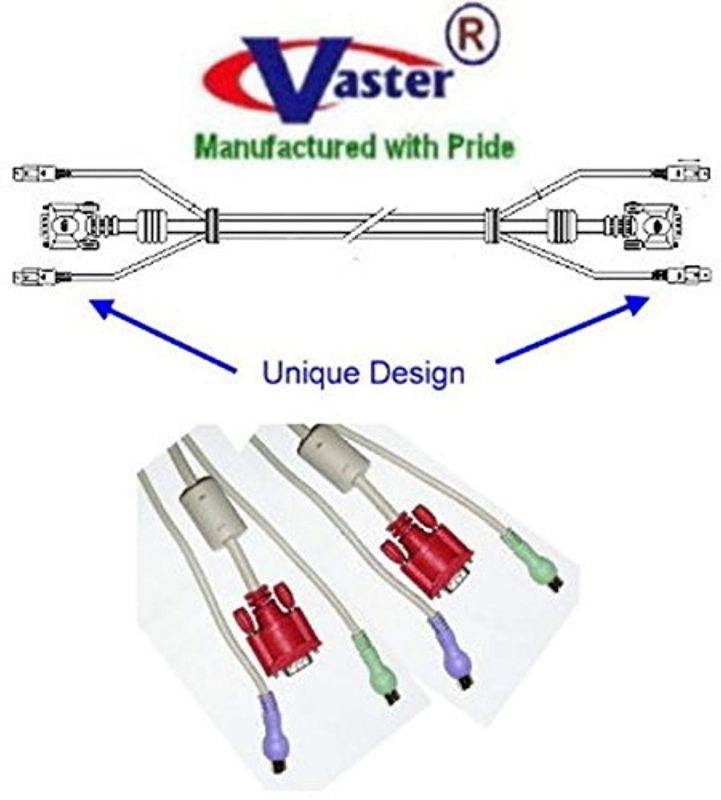 svga cable, kvm cable set, 10 ft high resolution kvm cable set male to male 3 in 1