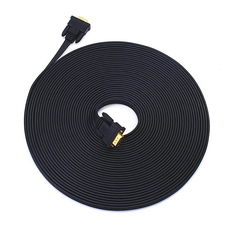 Flat Thin Extra Long VGA Cable 100 ft Male to Male 15 Pin Connector Computer Monitor Cord 1080p High Resolution 31 Meter Black