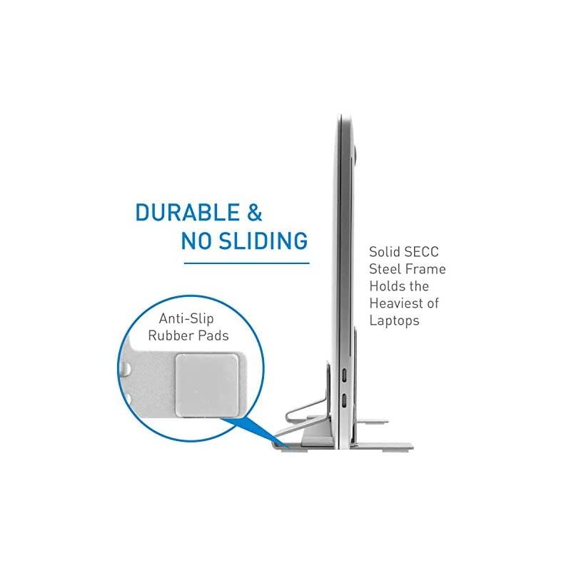 Vertical Laptop Stand for Desk Space Weighted Aluminum Frame with Adjustable Cradle to Fit Any Device 63in to 119in Thick Improve Airflow and Stay Organized Laptop Vertical Stand