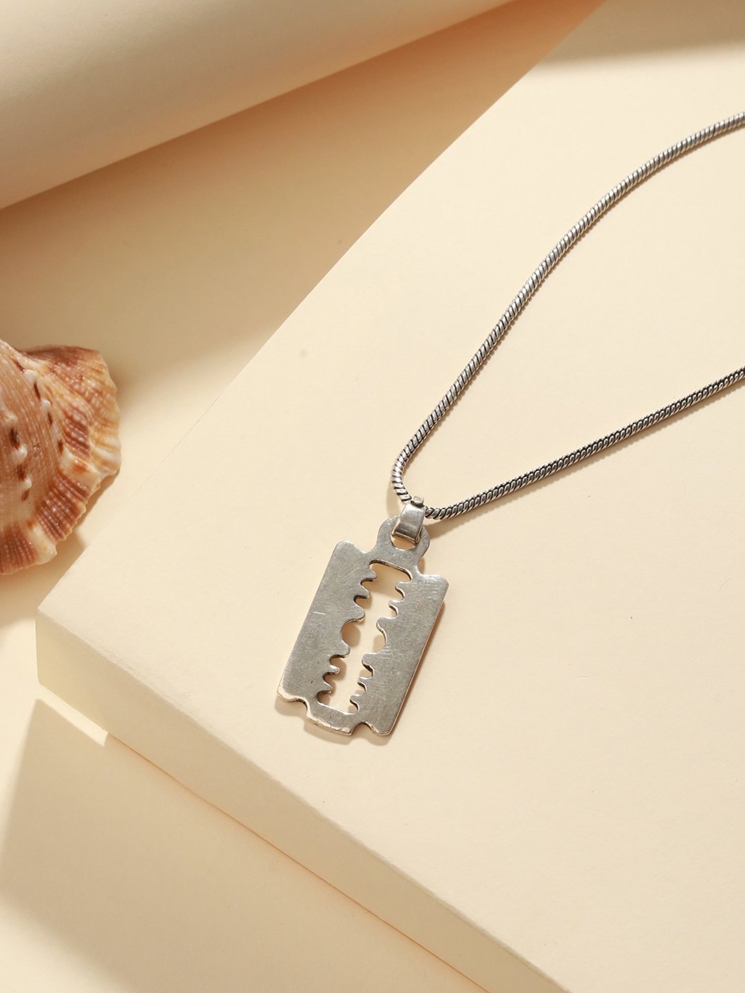 Bold by Priyaasi Shiny Blade Silver Casual Pendant With Chain for Men