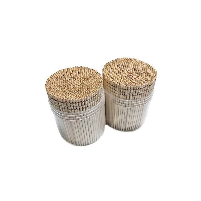 Wooden Toothpicks 1000 Pieces Ornate Handle, Sturdy Cocktail Picks Safe Large Round Storage Box 2 Packs of 500 Party Appetizer Olive Barbecue Fruit Teeth Cleaning Art Crafts