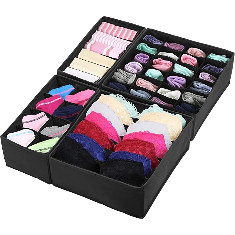 Closet Underwear Organizer Drawer Divider 4 Set, Black